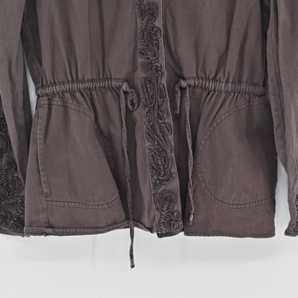 Anthropologie Love Sam Travis Jacket Womens Size XS Military Brown Embellished - Picture 11 of 14
